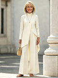 2Pcs Commuter Skinny Irregular Design, High Neck Long Sleeve Laminated Wide Leg Pants Two-piece Set