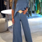 Women's Casual Solid Top and Wide Leg Pants Set