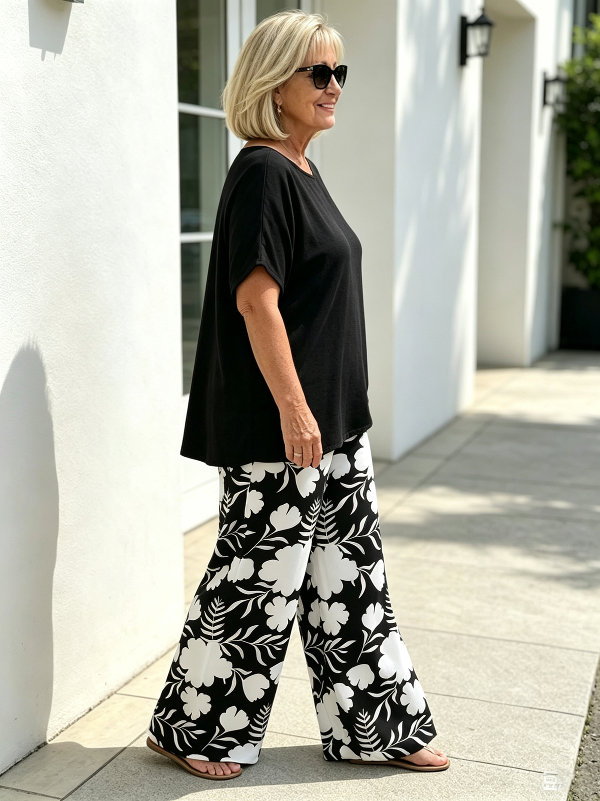 Elegant Two‐Piece Casual Suit for Women, Loose Solid Short Sleeve Top and High Waist Floral Printed Wide Leg Pants, Comfortable Relaxed Fit Co‐Ord Outfit, Fashionable Loungewear for Summer Daily Holiday Occasions