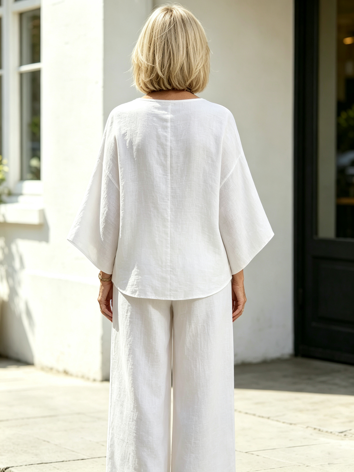 2Pcs OL style temperament women's clothing collage cotton and linen seven-quarter sleeve set size supply