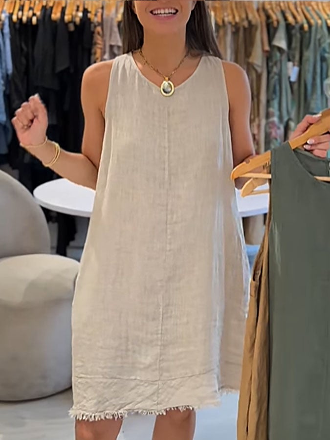 Women's Casual Solid Color Round Neck Sleeveless Splicing Dress