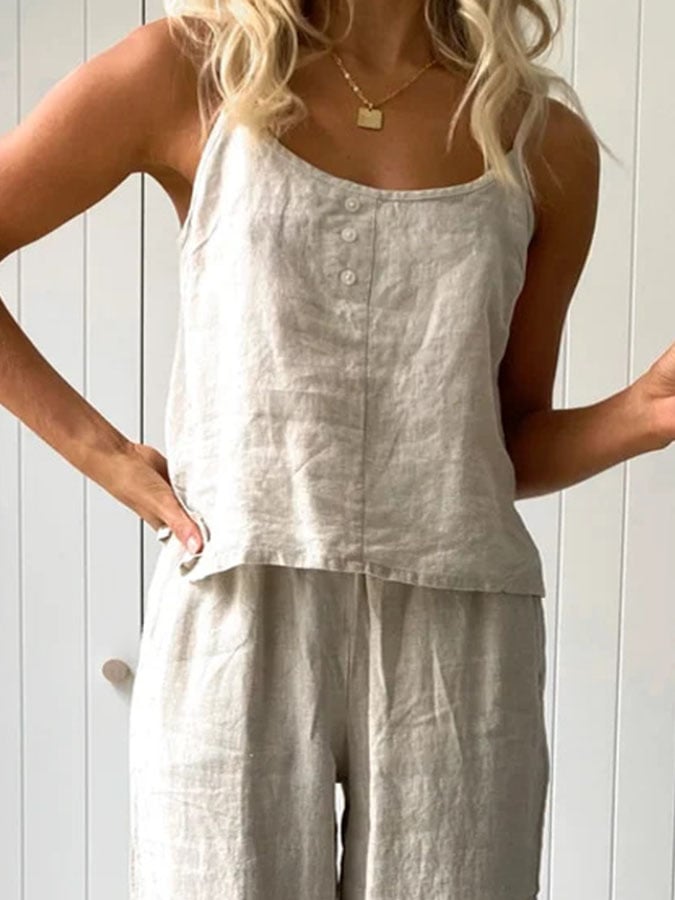 Women'S Casual Solid Color Comfortable Cotton And Linen Suit