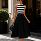 Chic Striped Sleeveless Midi Dress With Pockets