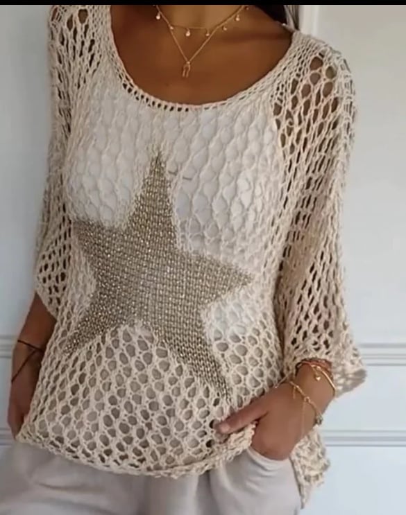 Five-Star Round Neck Hollow Crochet Tops (Buy 3 Free Shipping)