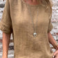 Round Neck Short Sleeve Cotton and Linen Top (Buy 3 Free Shipping)