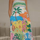 Summer island vacation print suspender dress