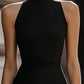 Elegant Black and White High Neck Midi Dress