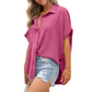 Women's Casual Button Short Sleeve Slit Hem Shirt