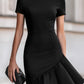 Asymmetrical Ruffle Hem Tailored Midi Dress