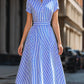 Striped Shirt Collar Fit-and-Flare Midi Dress