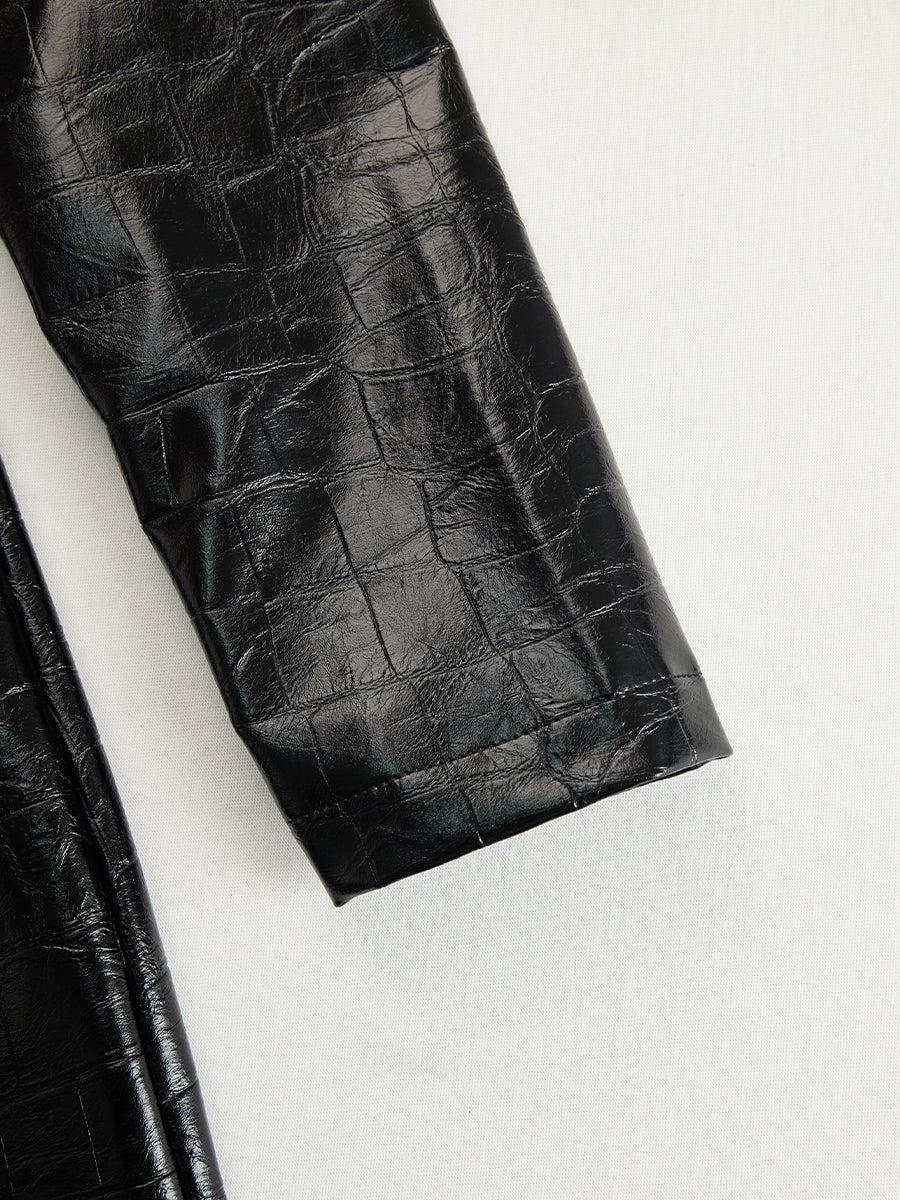 Glossy Croc-Effect Zip-Front Midi Dress