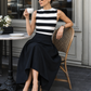 Chic Striped Sleeveless Midi Dress With Pockets