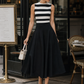 Chic Striped Sleeveless Midi Dress With Pockets