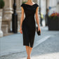 Asymmetric Draped Cap Sleeve Midi Dress