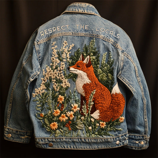 Respect The Locals Fox Floral Embroidered Denim Jacket