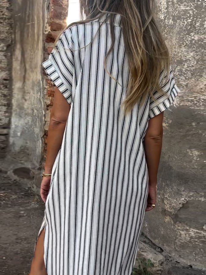 Women's Casual Striped Short Sleeve Shirt Dress
