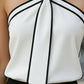 Stylish Sleeveless Halter Neck Blouse With Bold Contrast Trim