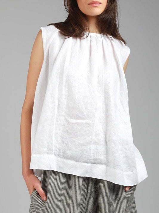 Women'S Casual Solid Color Cotton And Linen Loose Top