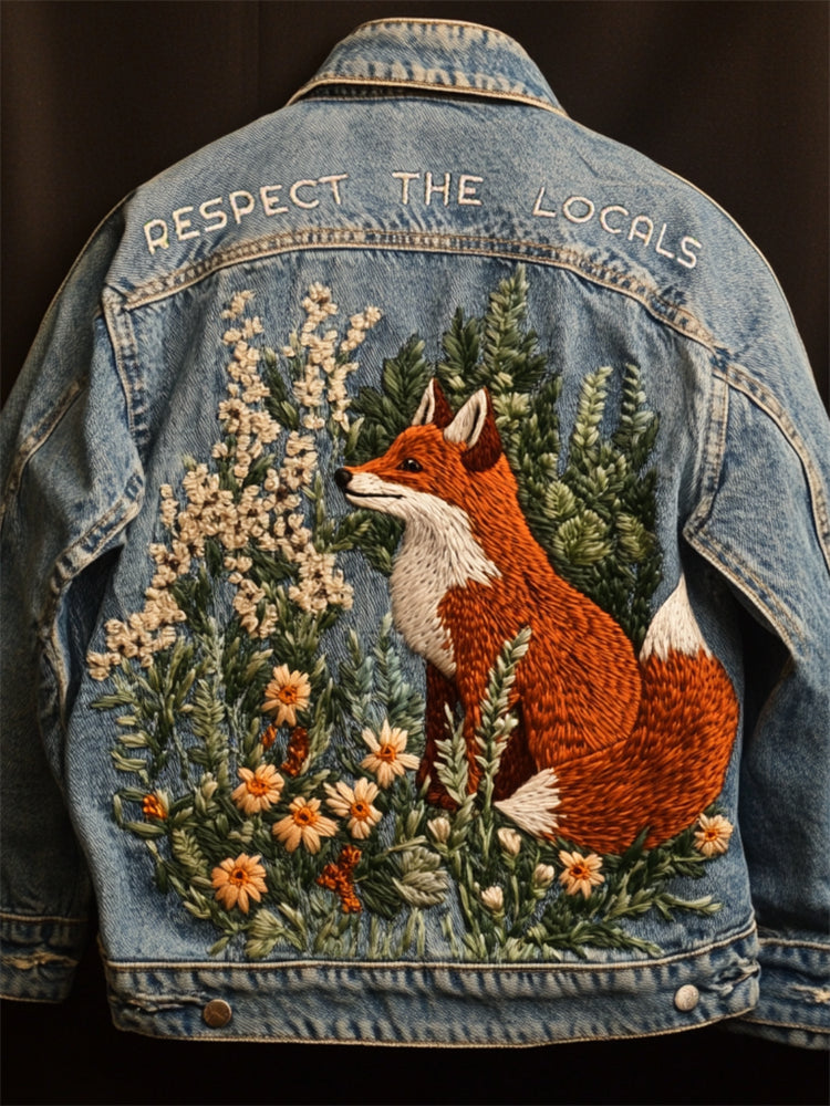 Respect The Locals Fox Floral Embroidered Denim Jacket