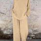 Women's Casual V-neck Pullover Long Sleeve + Pocket Trousers Cotton and Linen Suit