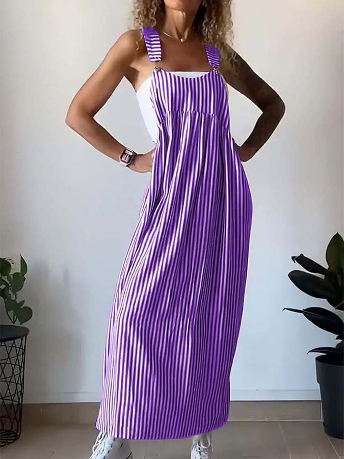 Women'S Casual Striped Suspender Dress
