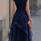 Layered Organza Cap Sleeve A-Line Midi Dress