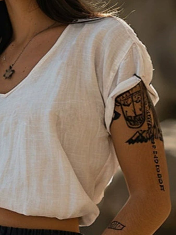 Women's casual and comfortable solid color short T-shirt