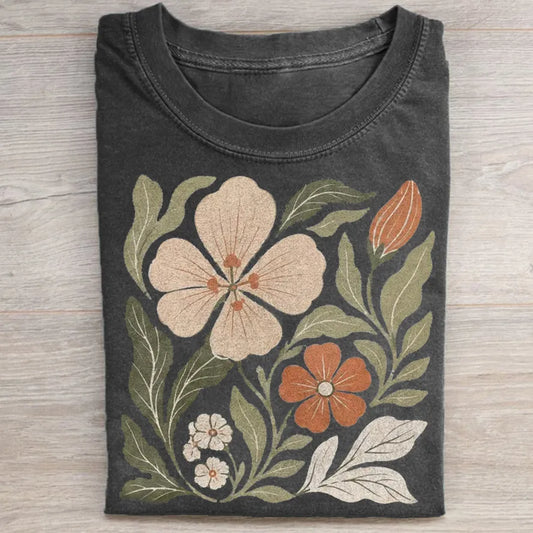 Retro Botanical Flower Graphic T-shirt