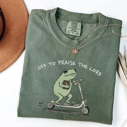 Funny Frog Off To Praise The Lord Christian T-shirt