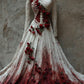Halloween Bloody Red Roses Skeleton Lace Linen Maxi Dress