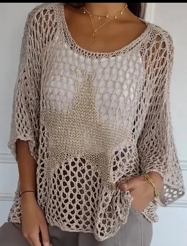 Five-Star Round Neck Hollow Crochet Tops (Buy 3 Free Shipping)