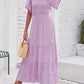 Women's Casual Floral Print Short Flutter Sleeve Smocked High Waist Flowy Maxi Dress