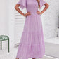 Women's Casual Floral Print Short Flutter Sleeve Smocked High Waist Flowy Maxi Dress