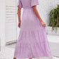 Women's Casual Floral Print Short Flutter Sleeve Smocked High Waist Flowy Maxi Dress