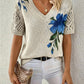 V-Neck Knitted Floral Pullover