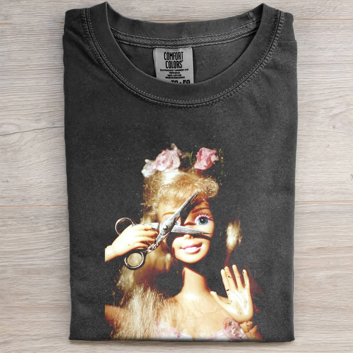 WHIMSICAL ART, HAIRCUT, VINTAGE ART, DOLL FACE TEE