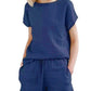 Women's Casual Solid Color Top Drawstring Cotton and Linen Shorts Set