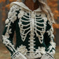 Women's Halloween Skeleton Bones With Roses Art Knitted Warm Hooded Sweater