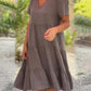Ladies Solid Color V-Neck Wide Swing Casual Dress