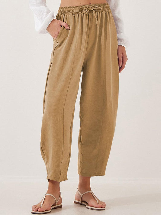 Women'S Casual Pleated Mid-Rise Straight Loose Nine-Point Pants