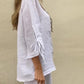 Women's Casual Solid Color Round Neck Button Drawstring Cotton Top Pants Two-Piece Set