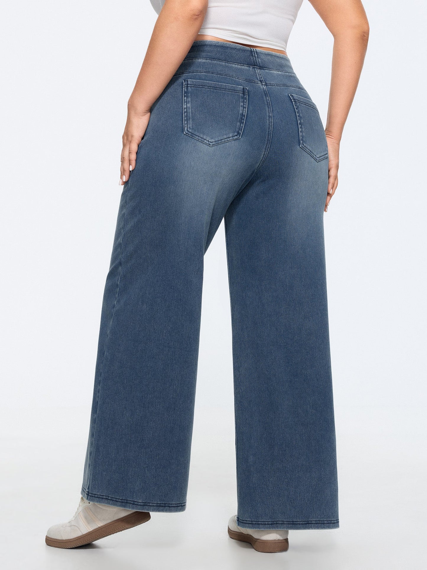 Stretchy Pull-On Wide-Leg Knit Jeans