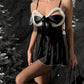 Christmas Sexy Bow Tie Mesh See-through Hollow Out Lingerie Nightgown Set