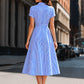 Striped Shirt Collar Fit-and-Flare Midi Dress