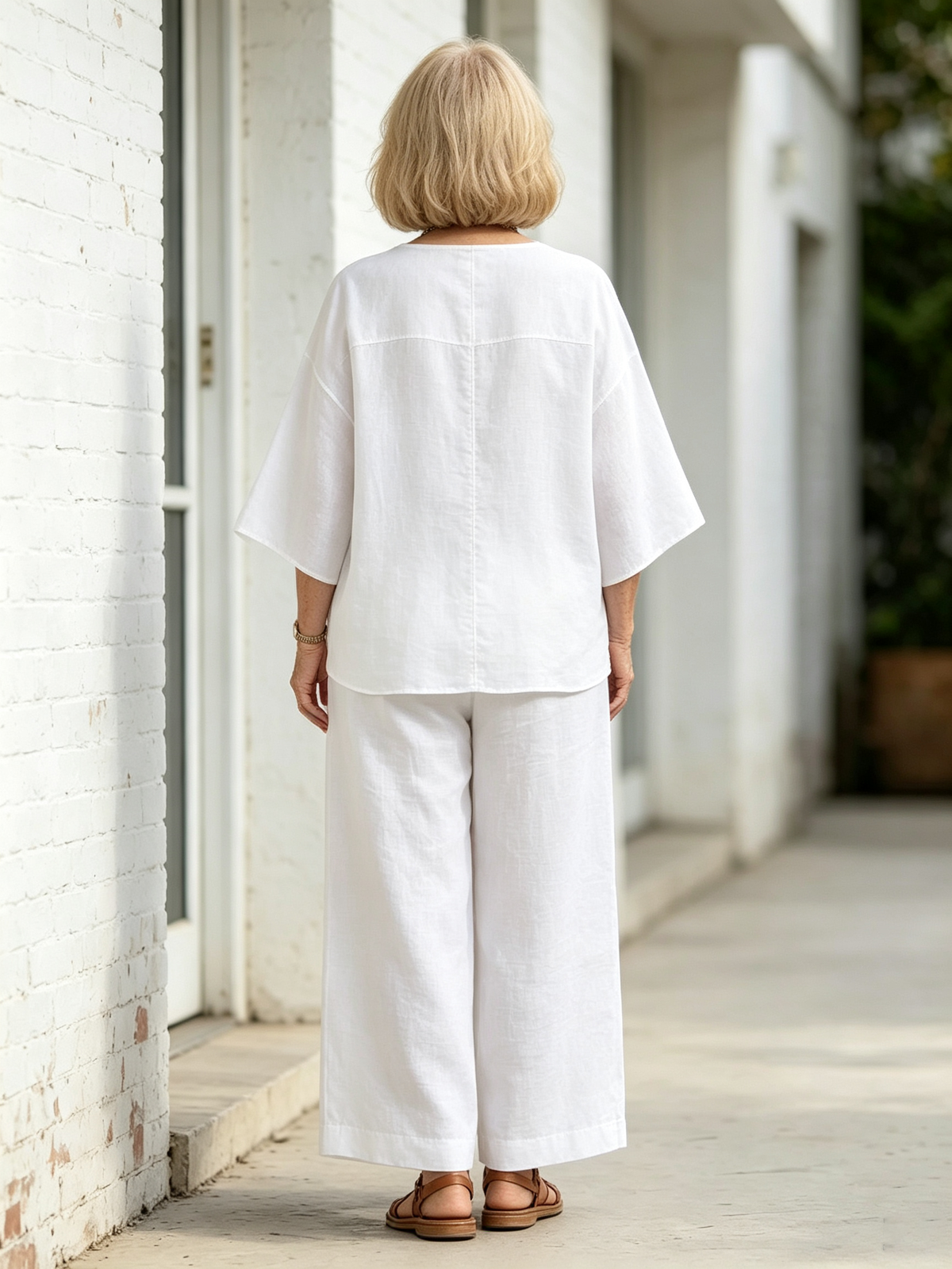 2Pcs Women's Suit Casual Women's Clothing Cotton and Linen Wide-leg Pants Suit