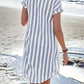 Women's Casual V-neck Short Sleeve Striped Print Contrast Color Cotton and Linen Dress