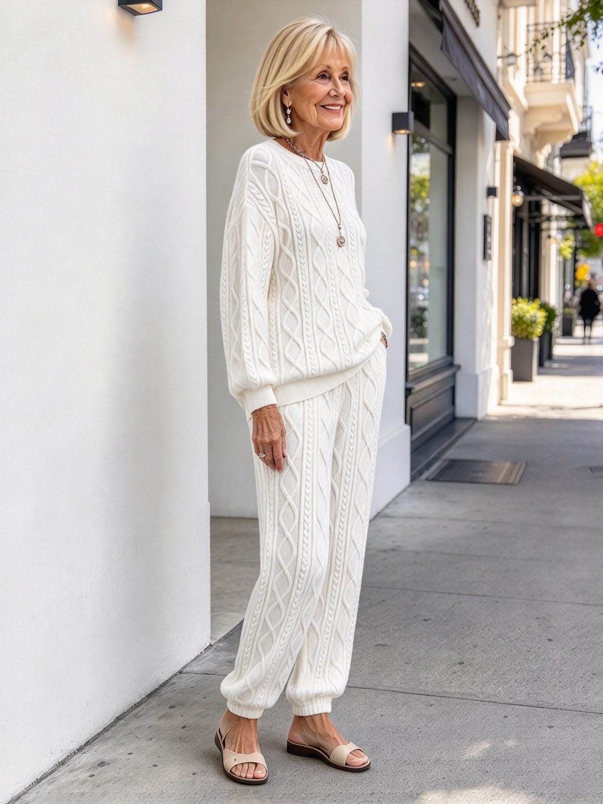 Twist Splicing Long-sleeved Crew Neck Top Corset Trousers Two-piece Set