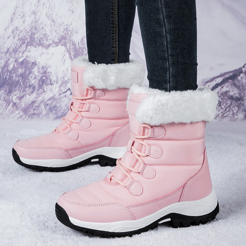 Rakkiss Women's Thermal Winter Hiking Boots - High-Cut Fleece Lined Snow Boots (Pink, White & Black - US 5-10)