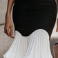 Elegant Black and White High Neck Midi Dress