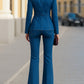 Tailored  Denim Blazer & Flared Pants Two-Piece Set